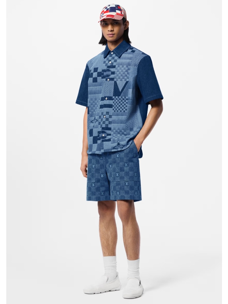 Louis Vuitton LV 2025 America’s Cup Embroidered Checkerboard Denim Shorts