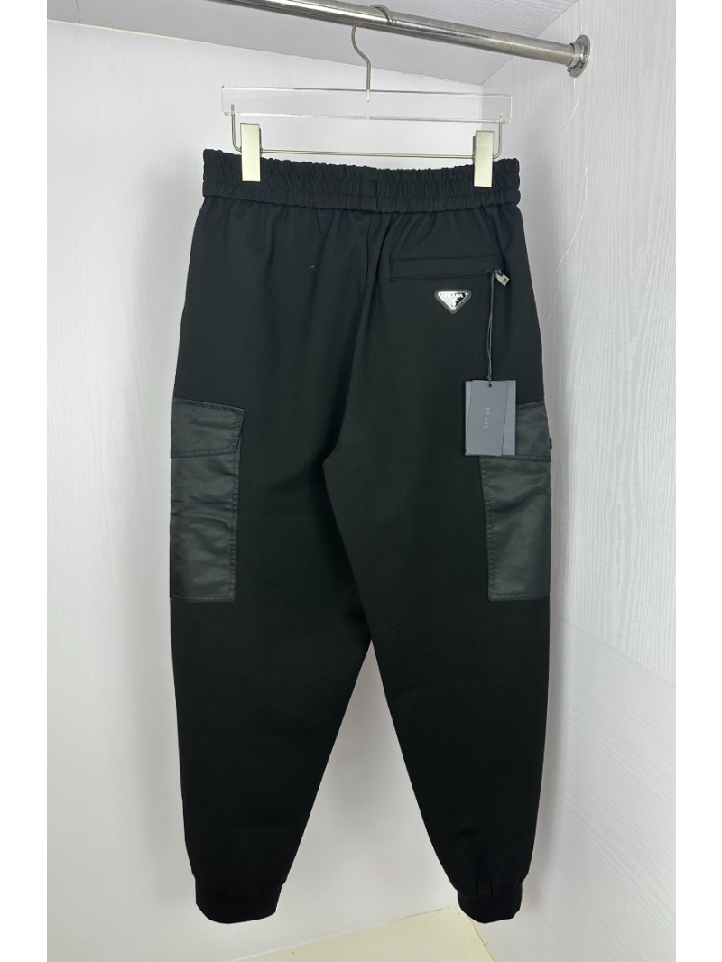 Prada 2025 Cotton Fleece Stylish Cargo Sweatpants Black