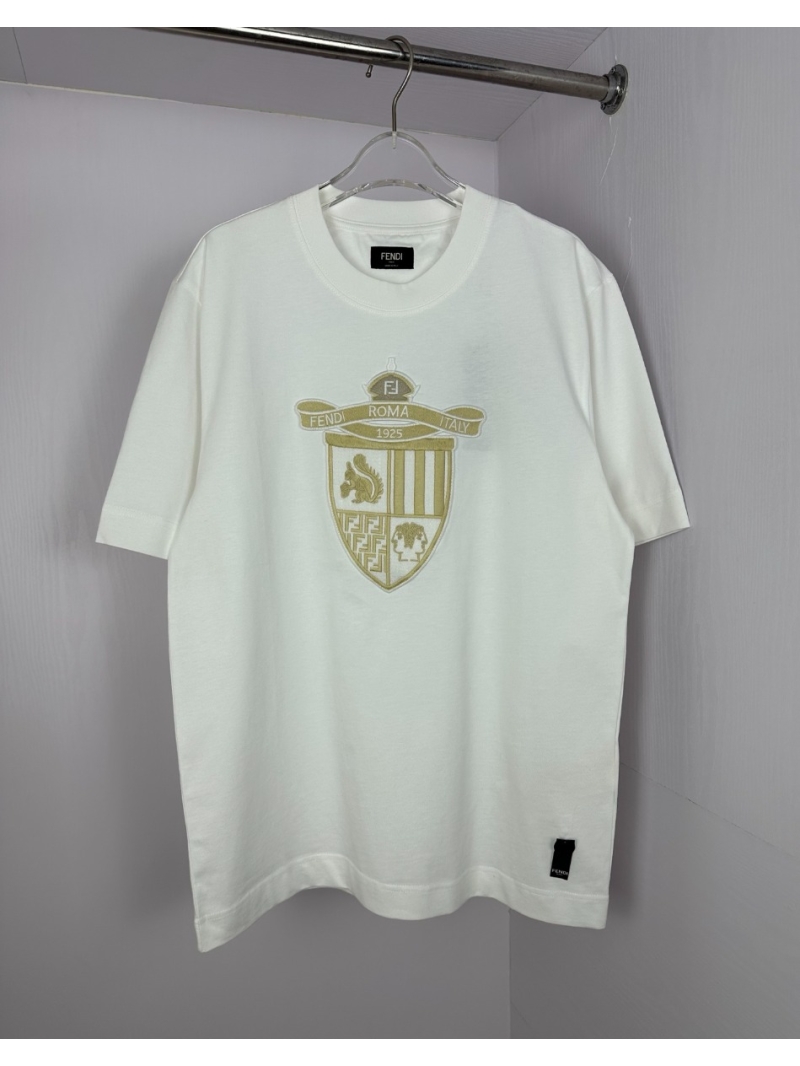 Fendi 2025 Embroidered Crest Casual T-Shirt - White