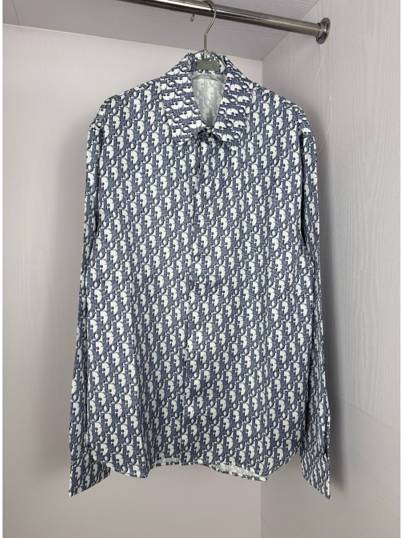 Dior 2025 Full-Print Silk Shirt for Men - Navy Pattern