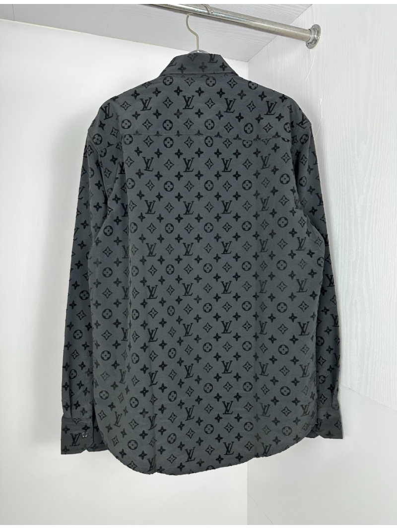 Louis Vuitton LV 2025 Collection Premium Flocked Monogram Shirt – Black All-Over Pattern