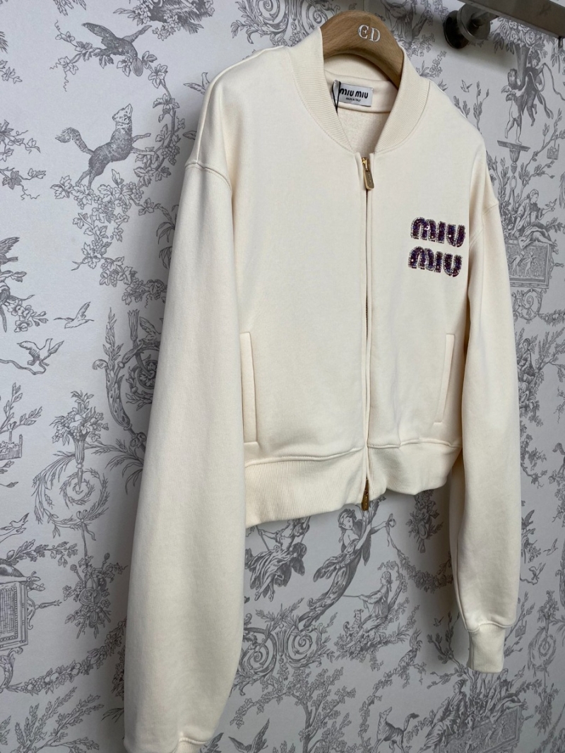 Miu Miu Spring/Summer 2024 Embellished Zip-Up Cotton Sweatshirt Jacket