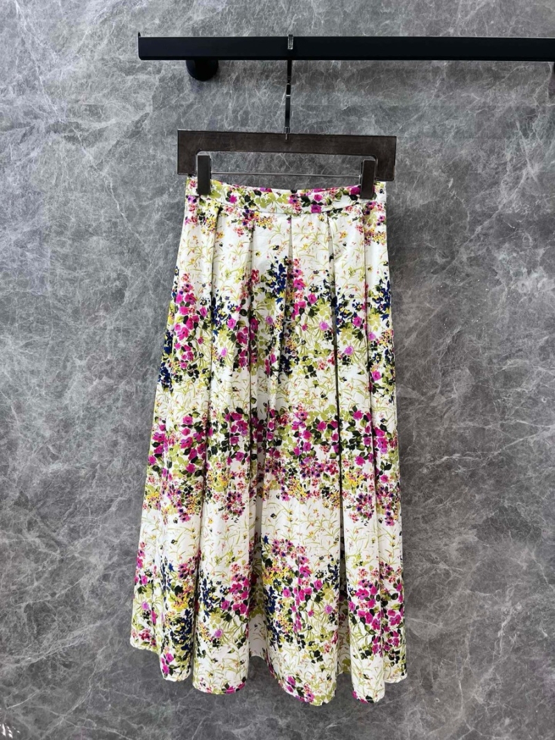Maxmara Spring/Summer Collection Elegant Pleated Cotton Skirt with Multicolor Floral Print