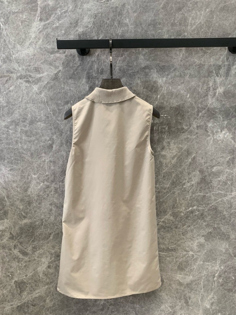 Miu Miu 24Ss Spring/Summer Collection Stylish Zip-Collar Sleeveless Dress - Beige