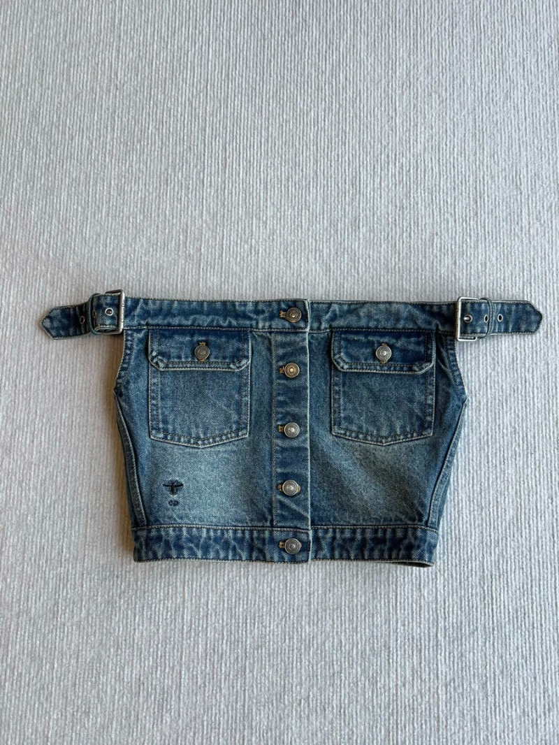 Dior 2025 Spring/Summer Trendy Denim Off-Shoulder Top in Blue