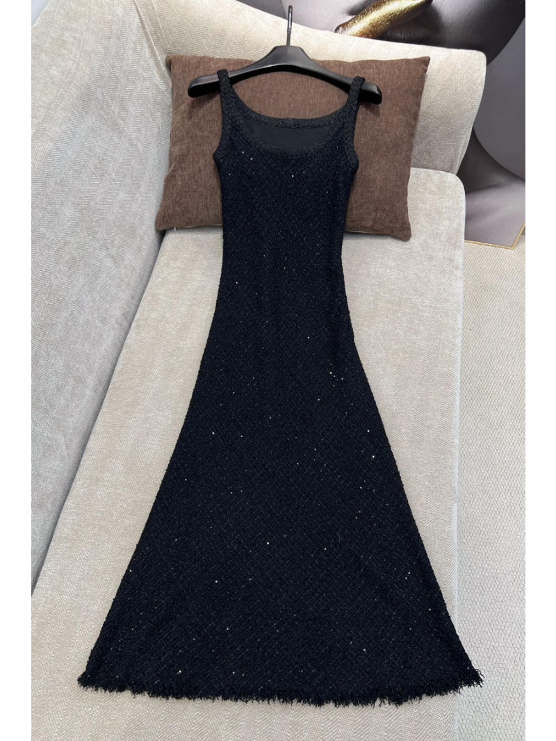 Miu Miu 24 Early Spring Collection Embellished Sequin Tweed Dress with Single-Breasted Buttons