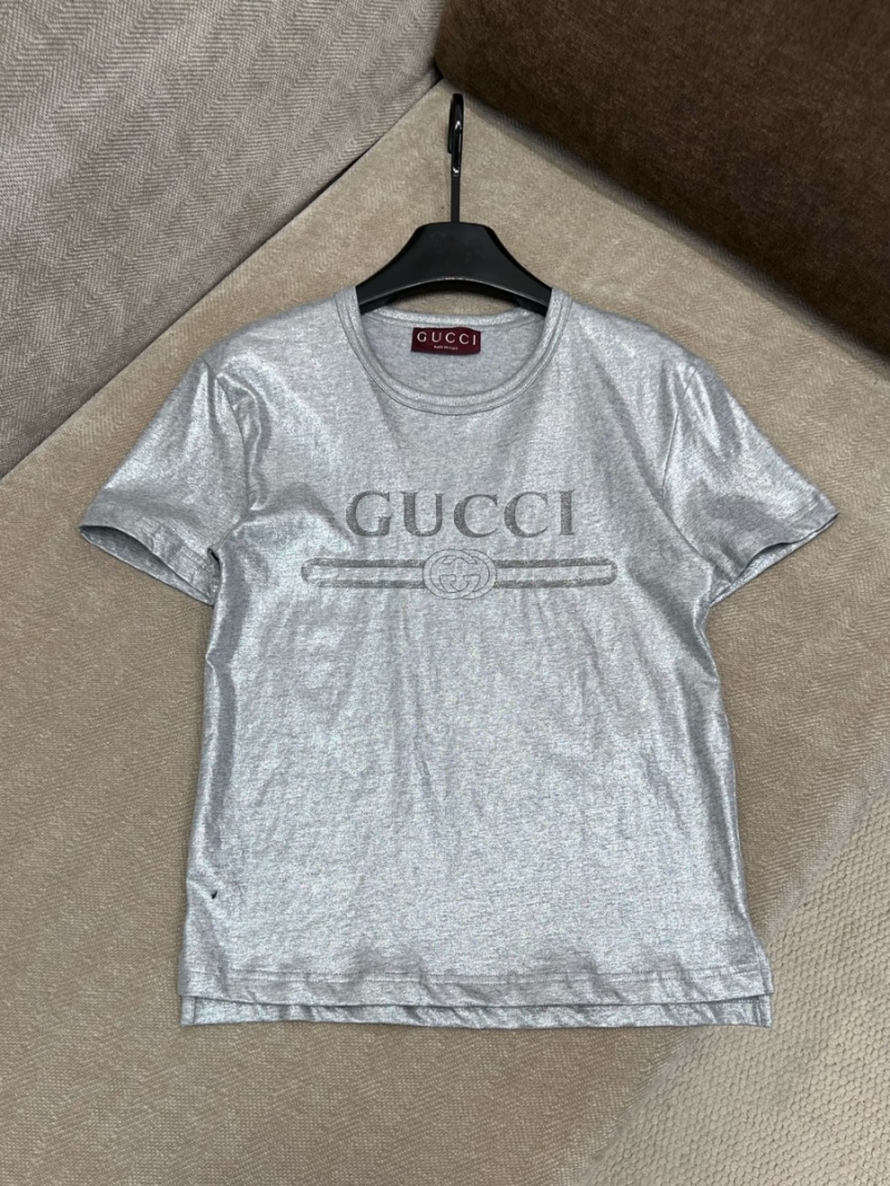 Gucci 25SS Spring/Summer Sleek Logo T-Shirt in Silver