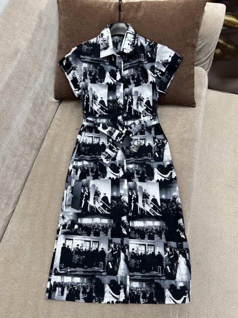 Dior 2025 Early Spring Vintage Print Shirt Dress in Black & White