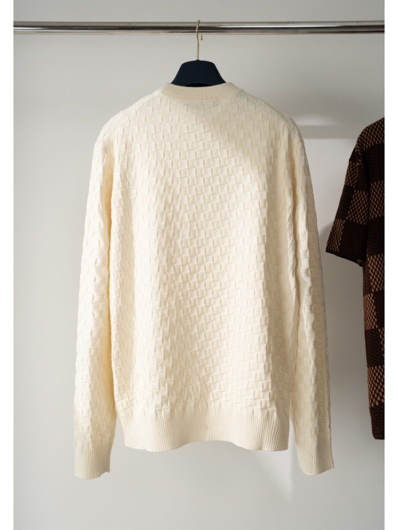 Louis Vuitton Classic Checkered Round Neck Wool Sweater beige