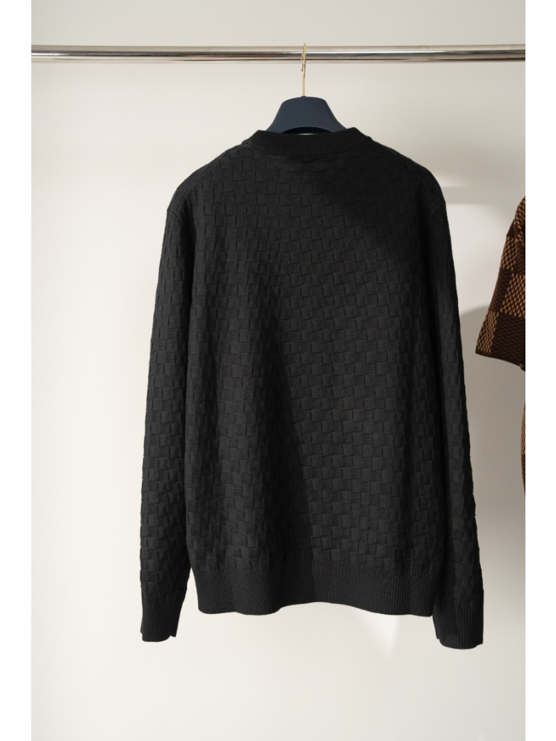 Louis Vuitton Classic Checkered Round Neck Wool Sweater black
