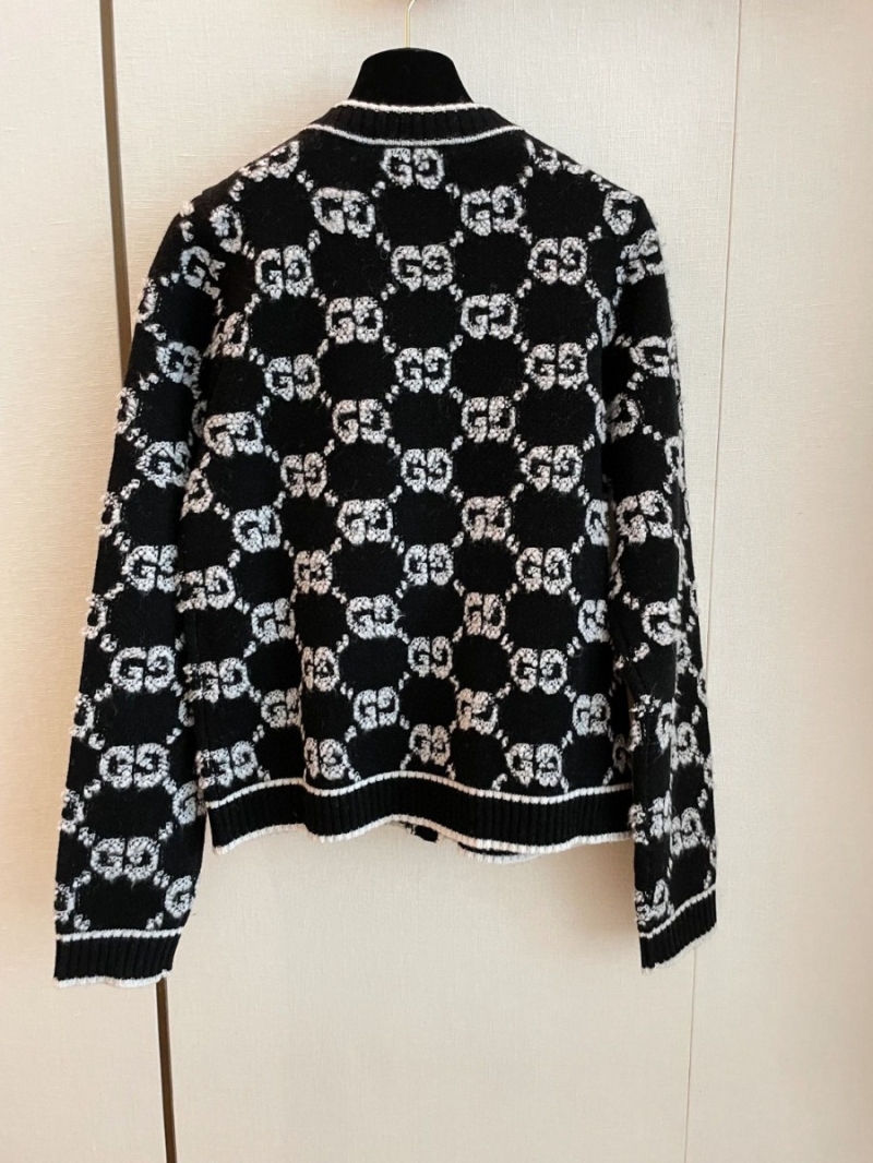 Gucci GG Jacquard Wool Cardigan in Black and White