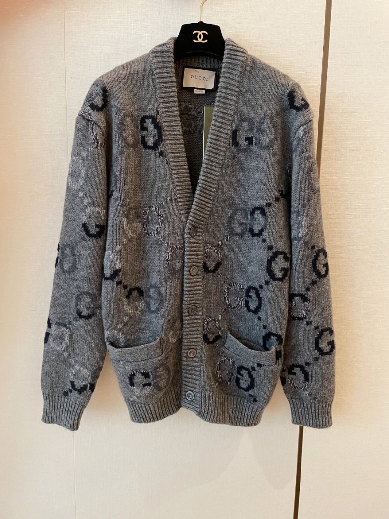 Gucci GG 2024 V-Neck Jacquard Cardigan in Gray