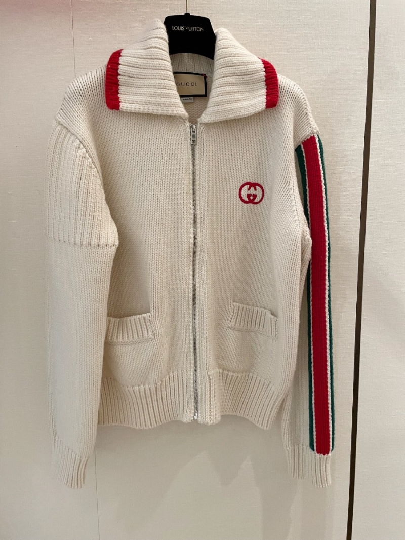 Gucci Classic Stripe Trim Thick Knit Wool Cardigan