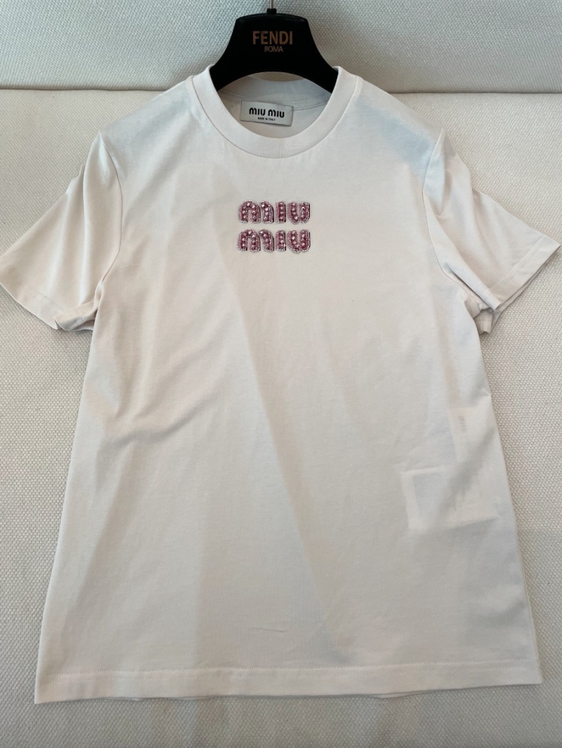 Miu Miu Crystal Embellished Logo Tee