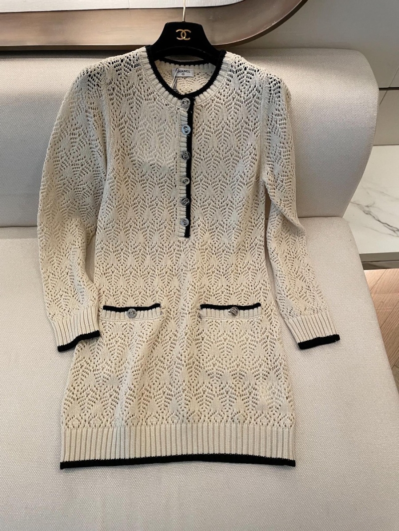 Chanel CC Knitted Cut-Out Dress in Ivory 