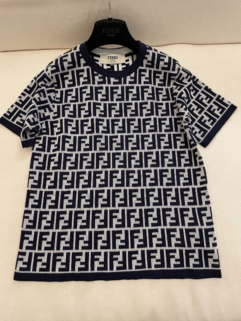 Fendi Classic Logo Jacquard Knit Short Sleeve Top
