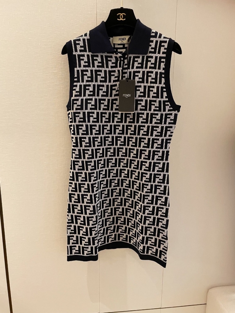Fendi Summer New Double-F Jacquard Knit Sleeveless Dress