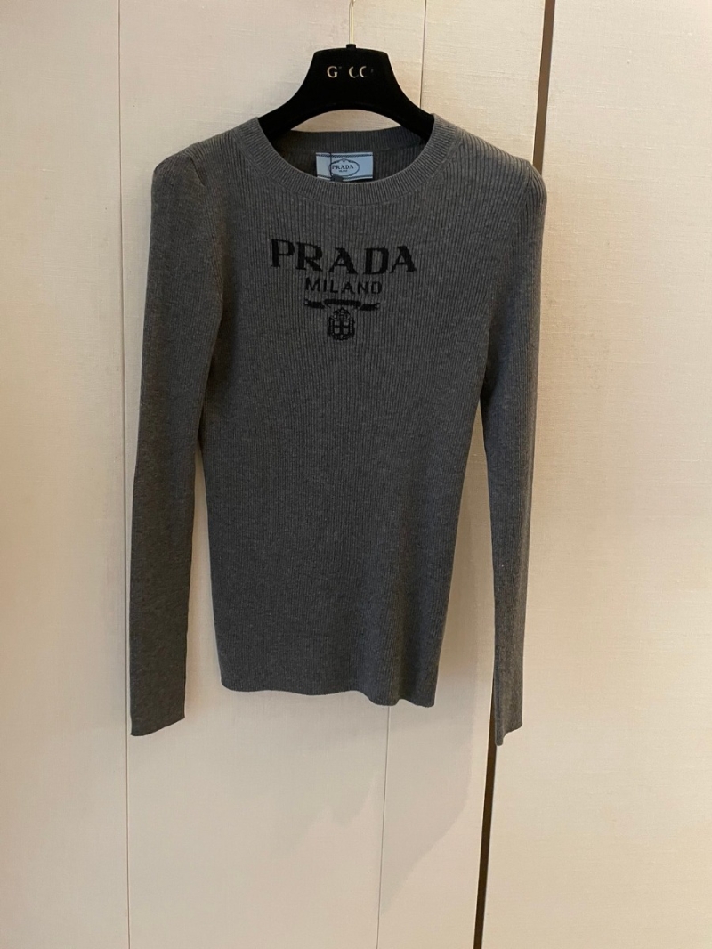 Prada 24 New Collection Ultra-Fine Wool Knit Long-Sleeve Shirt. Gray