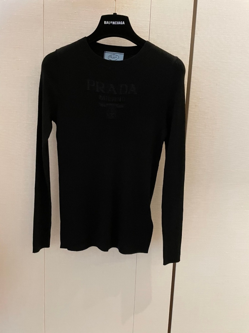 Prada 24 New Collection Ultra-Fine Wool Knit Long-Sleeve Shirt. Black