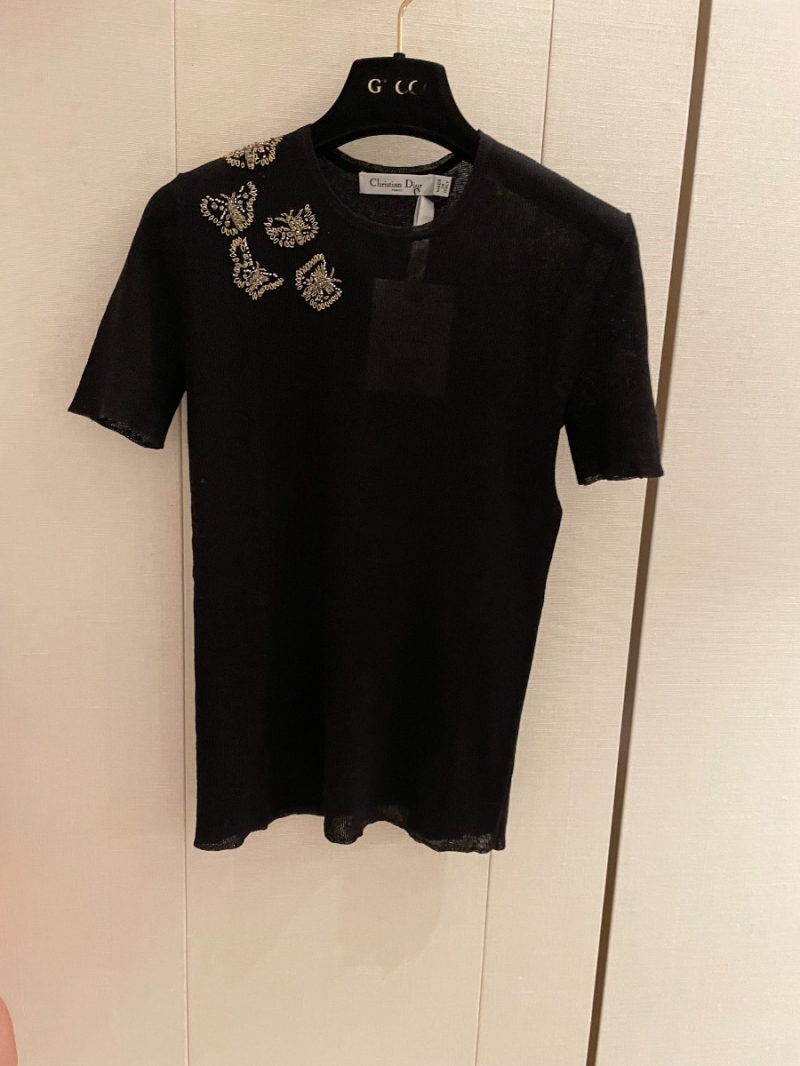 Dior Early Fall Collection Embroidered Butterfly Knitted T-Shirt in Black