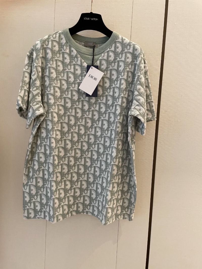 Dior Oblique Collection Textured Knitted T-Shirt in Light Green