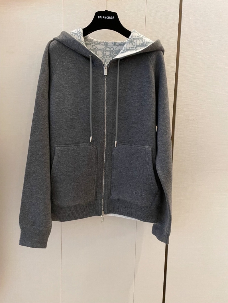 Dior Oblique Pattern Wool Blend Hooded Cardigan