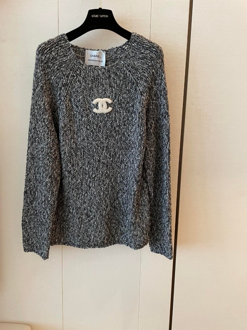 Chanel CC Embroidered Logo Sweater - Textured Knit - Grey