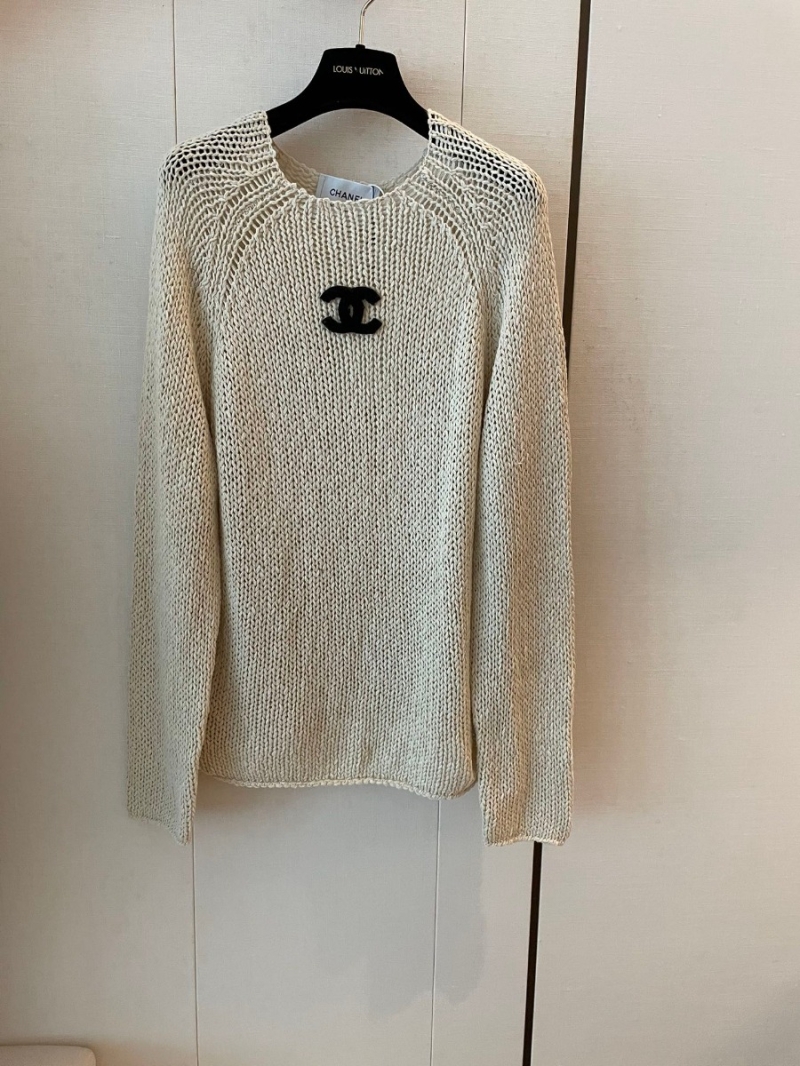 Chanel CC Embroidered Logo Sweater - Textured Knit - Beige