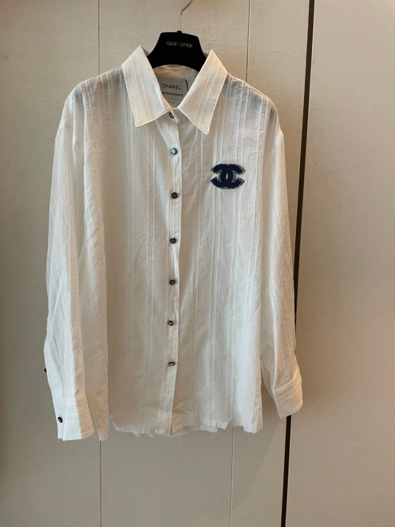 Chanel CC Vintage Collection Elegant White Linen-Cotton Shirt
