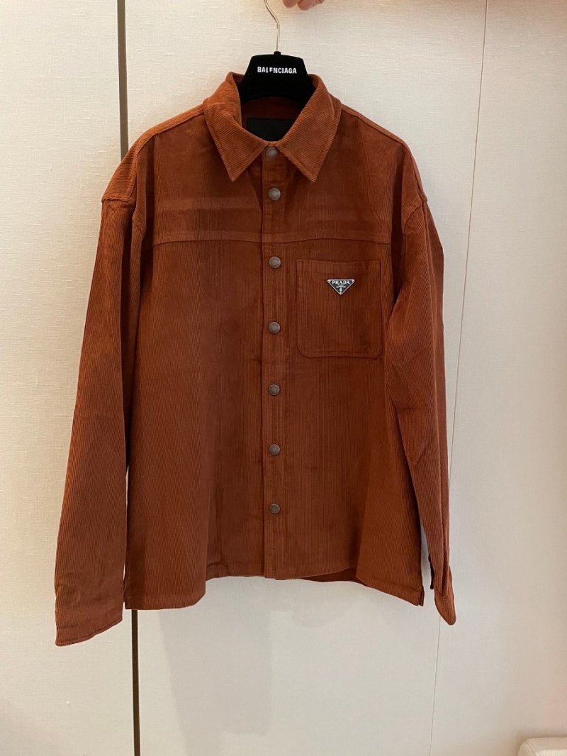 Prada New Collection Luxurious Corduroy Jacket Shirt in Mocha Brown