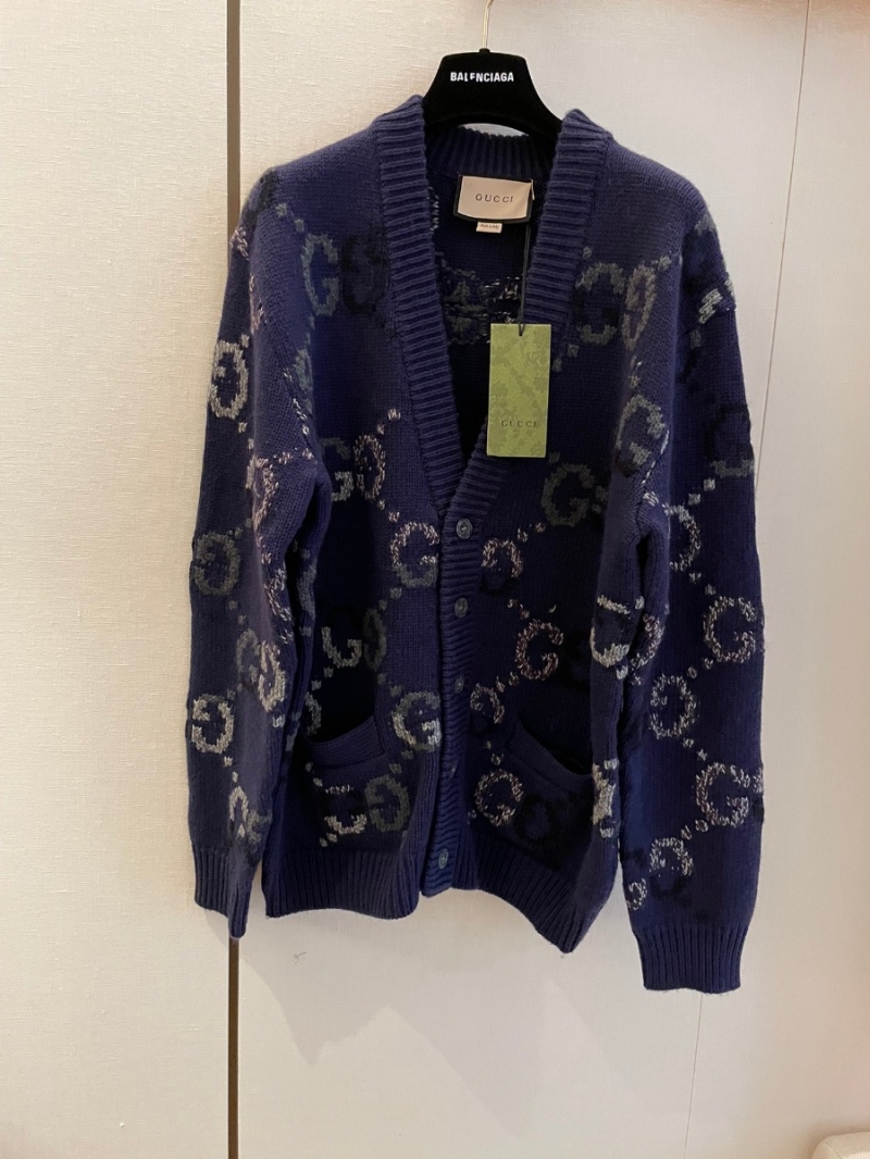 Gucci GG 2024 V-Neck Jacquard Cardigan in Blue