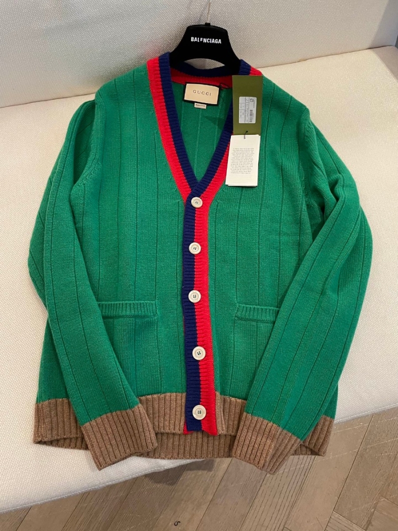 Gucci Academy Striped V-neck Cardigan Green
