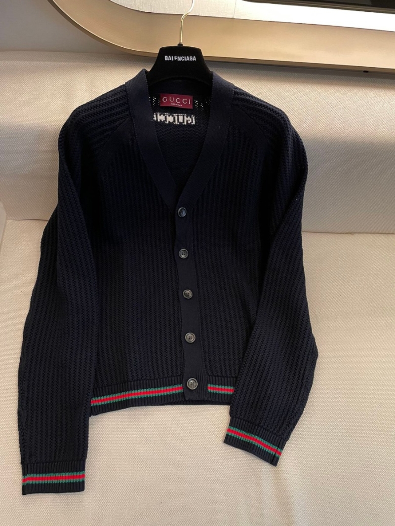 Gucci GG Lido Collection Knit Cotton Cardigan with Ribbon Trim in Black