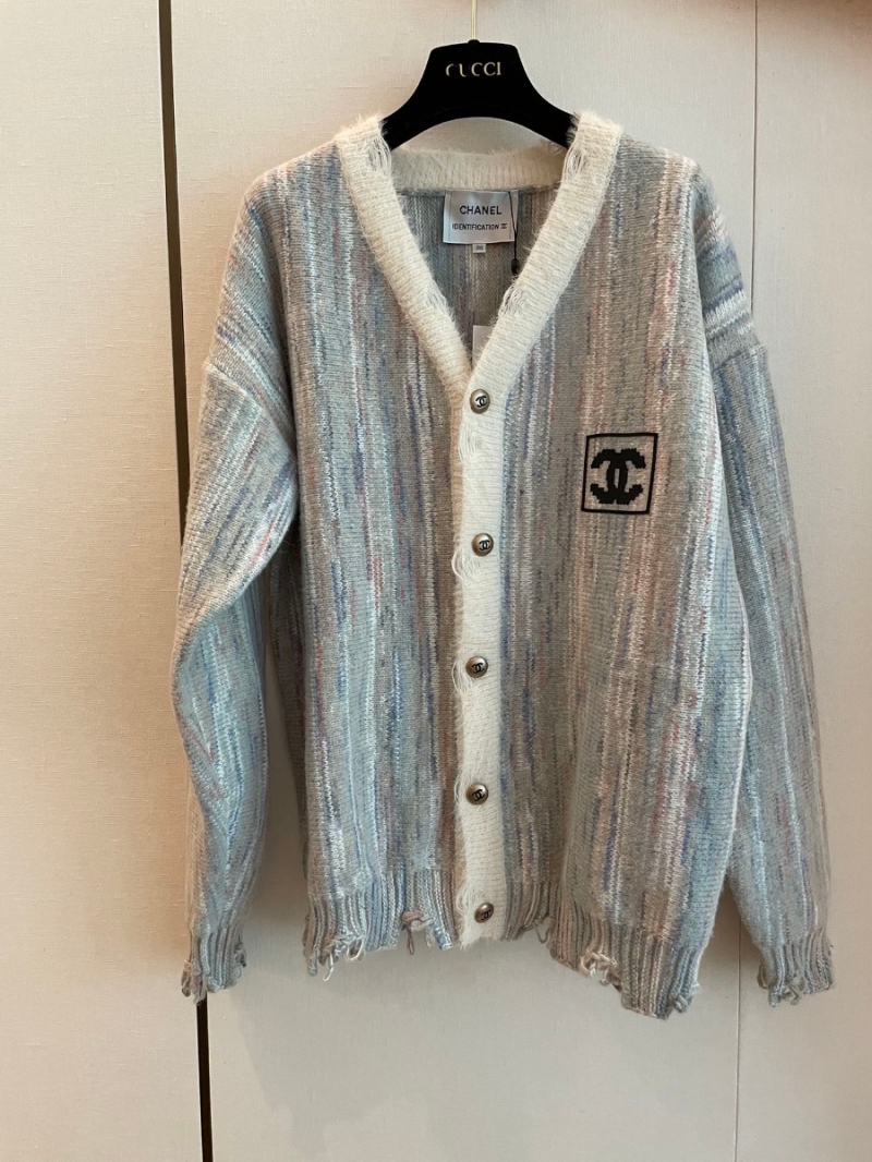 Chanel CC New Collection Distressed Striped Knit Cardigan