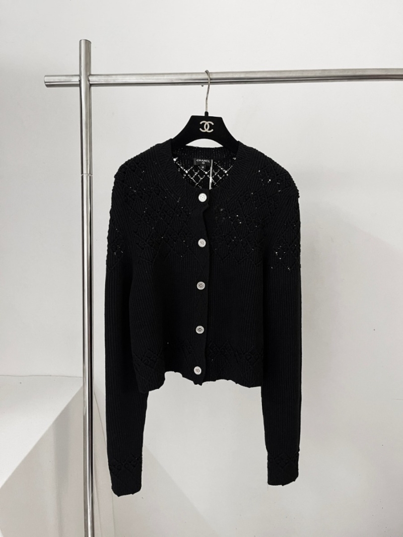 Chanel Coco Girl Classic Round-Neck Cardigan Black – Hollow Crochet Design