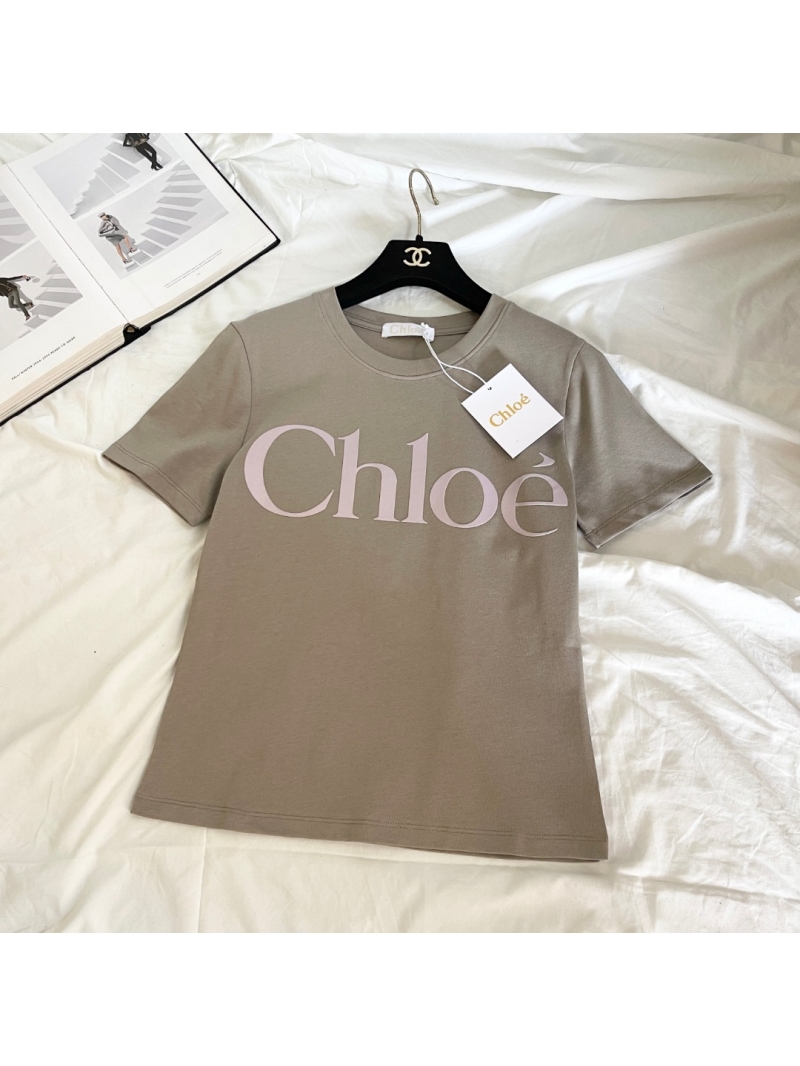 Chloe Cotton Jersey Logo Short Sleeve T-Shirt Taupe – SS25 Collection