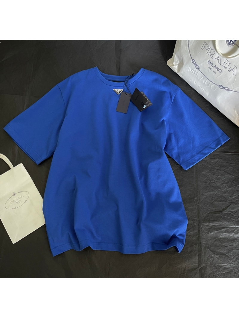 Prada Triangle Logo Short-Sleeve T-Shirt Blue - Luxe Casual