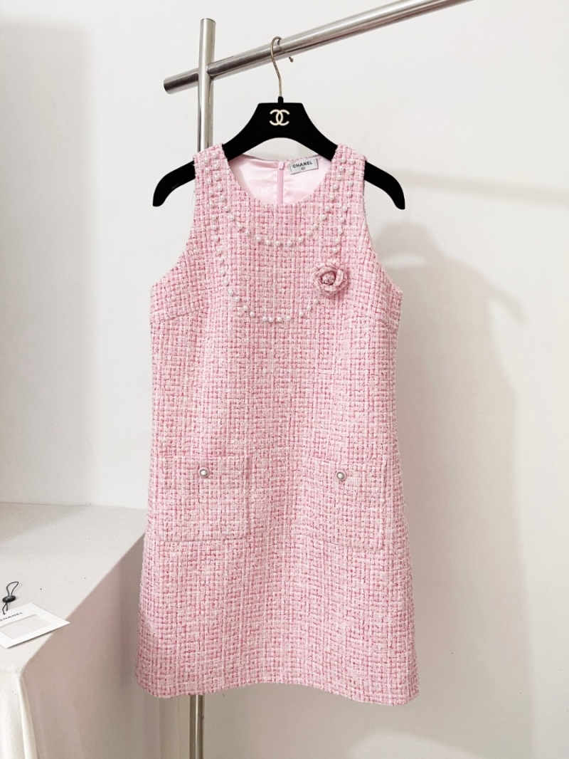Chanel Exclusive Pearl Flower Tweed Vest Dress - Blush Pink