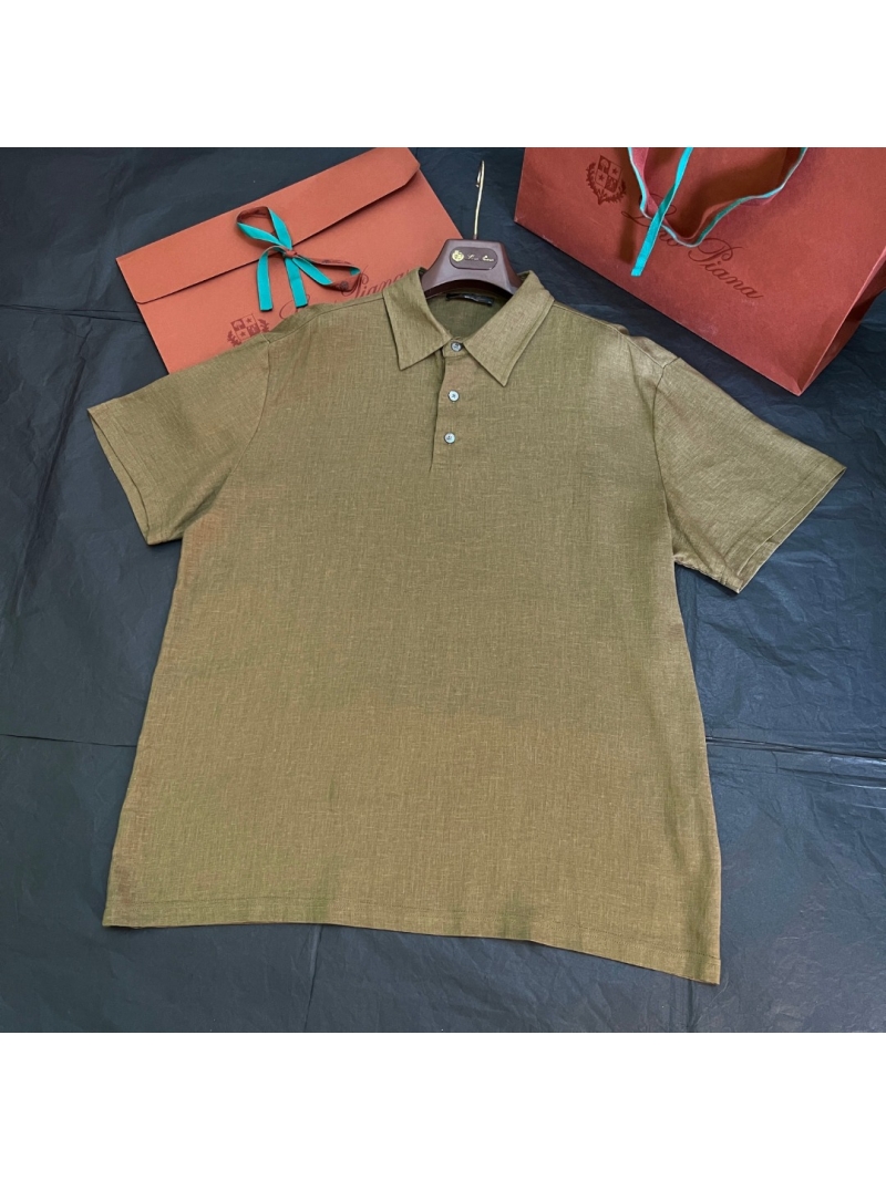 Loro Piana Men's Exclusive Linen Solid Short-Sleeve Polo olive