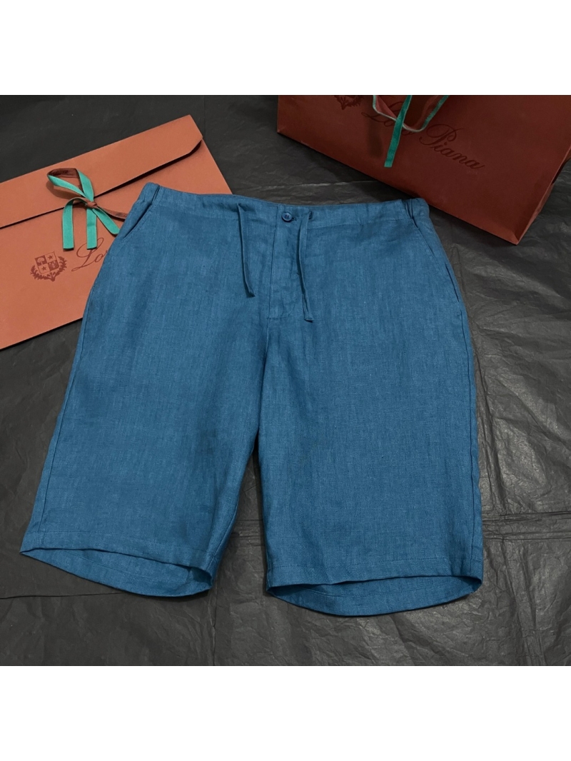 Loro Piana Men's Imported Linen Drawstring Casual Shorts Lake blue