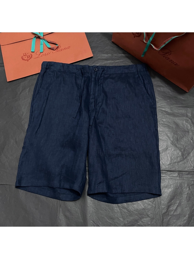 Loro Piana Men's Imported Linen Drawstring Casual Shorts navy