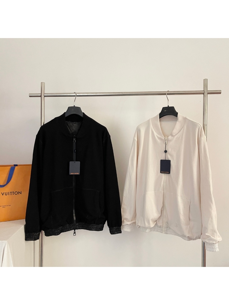 Louis Vuitton Limited Edition Ivory Tonal Logo Wool Silk Bomber Jacket - Sumptuous Cotton-Blend Men's Luxury Athleisure Off-White Zip-Up