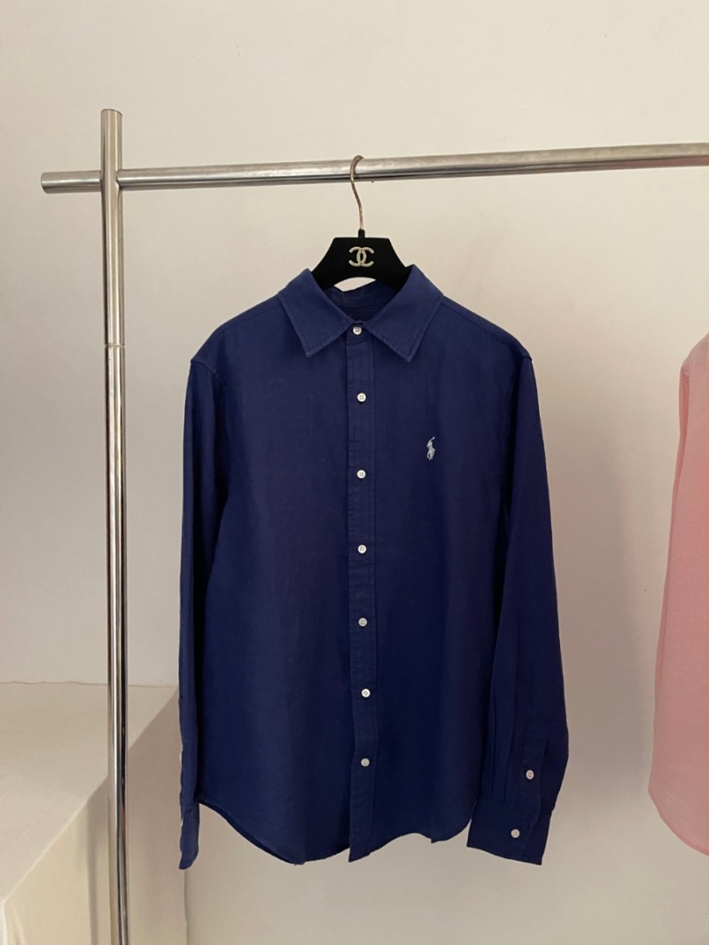 Ralph Lauren Signature Embroidered Navy Linen Shirt