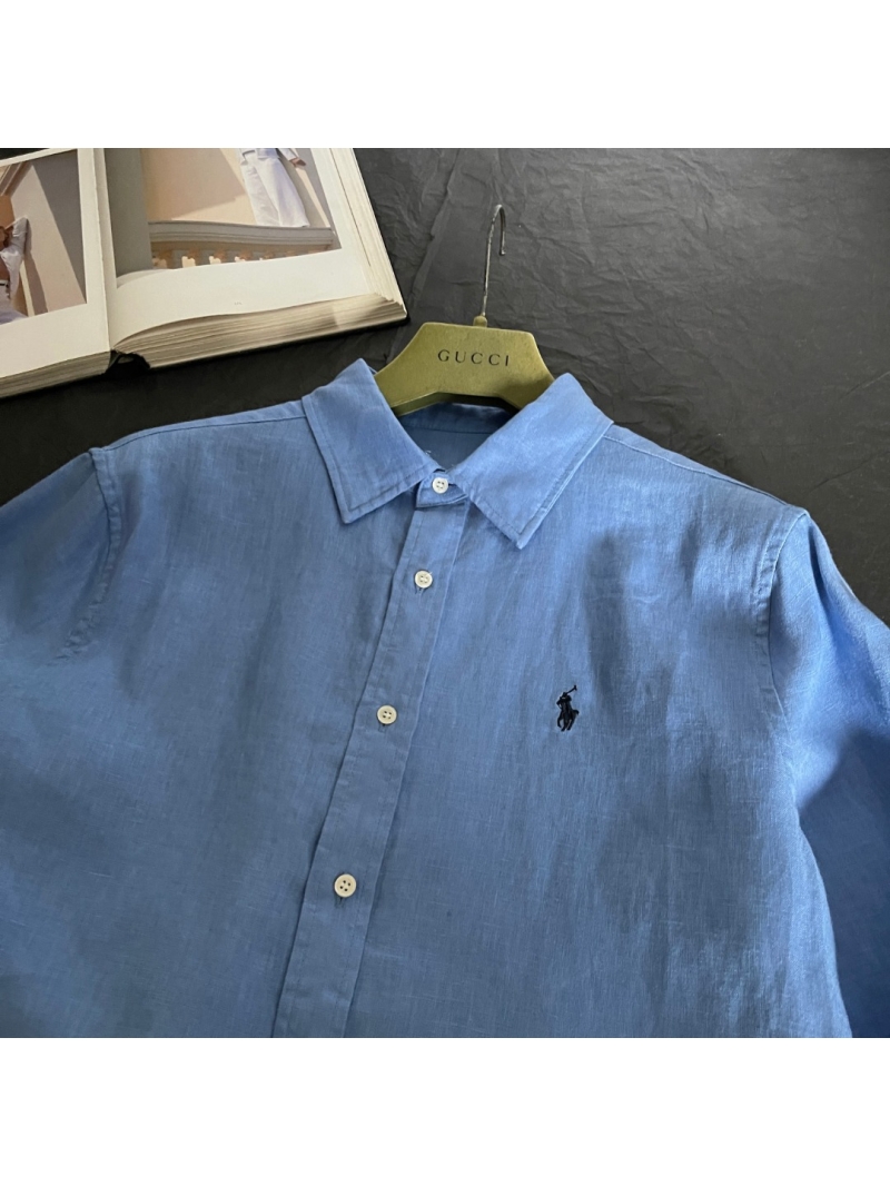 Ralph Lauren Signature Embroidered Blue Linen Shirt