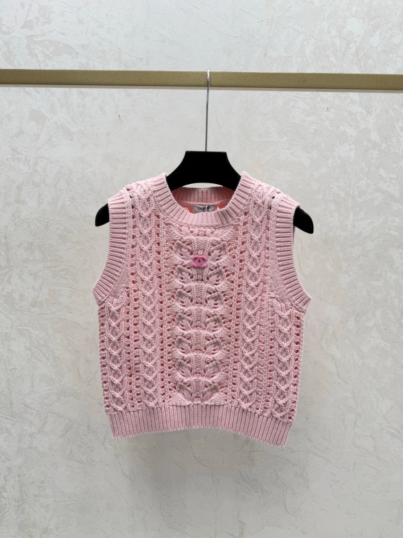 Chanel Exquisite Open-Work Knit Vest | Cropped Fit, Cable Knit | Red, Pink, White