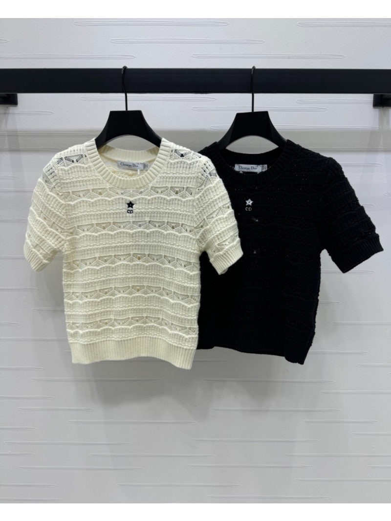 Dior 2025 Spring/Summer Chic Open-Knit Sweater in Monochrome. White