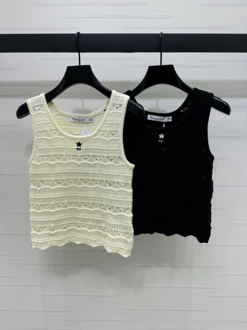 Dior 2025 Spring/Summer Delicate Open-Knit Tank Top in Monochrome. White