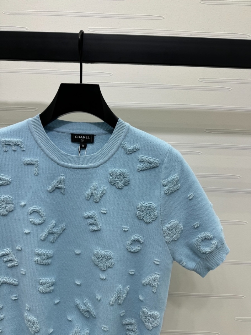 Chanel 2025 Spring/Summer Elegant Logo Knit Top in Pastel. Baby Blue