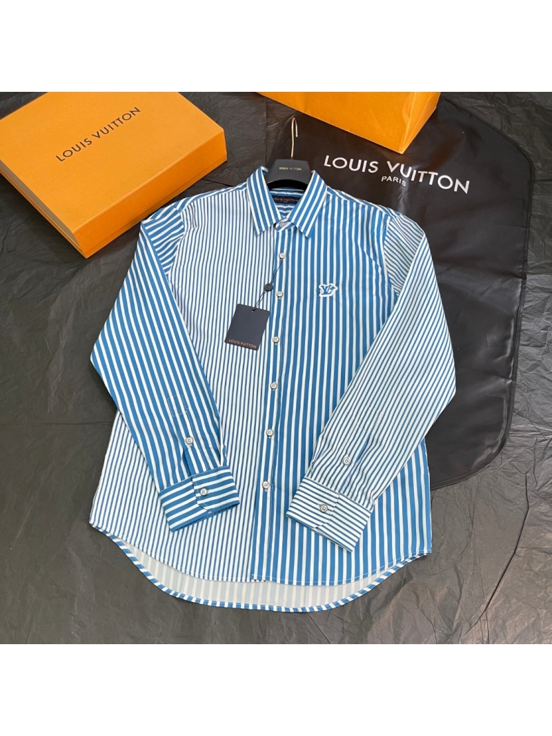 Louis Vuitton 2025 Men's and Women's New Blue and White Contrast Stripe Shirt