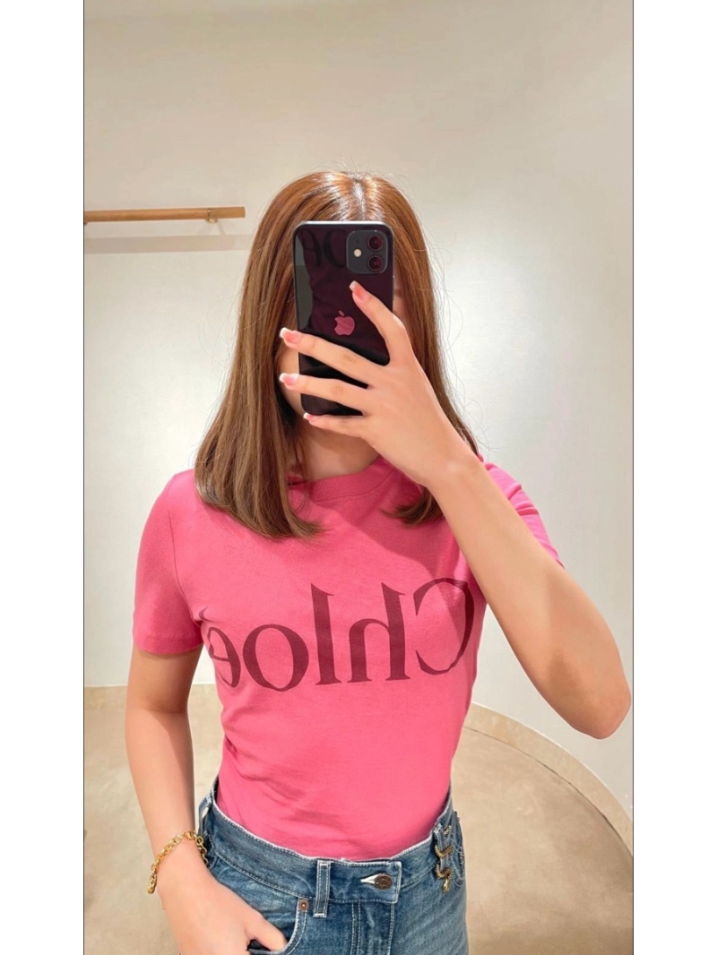 Chloe Cotton Jersey Logo Short Sleeve T-Shirt Pink – SS25 Collection